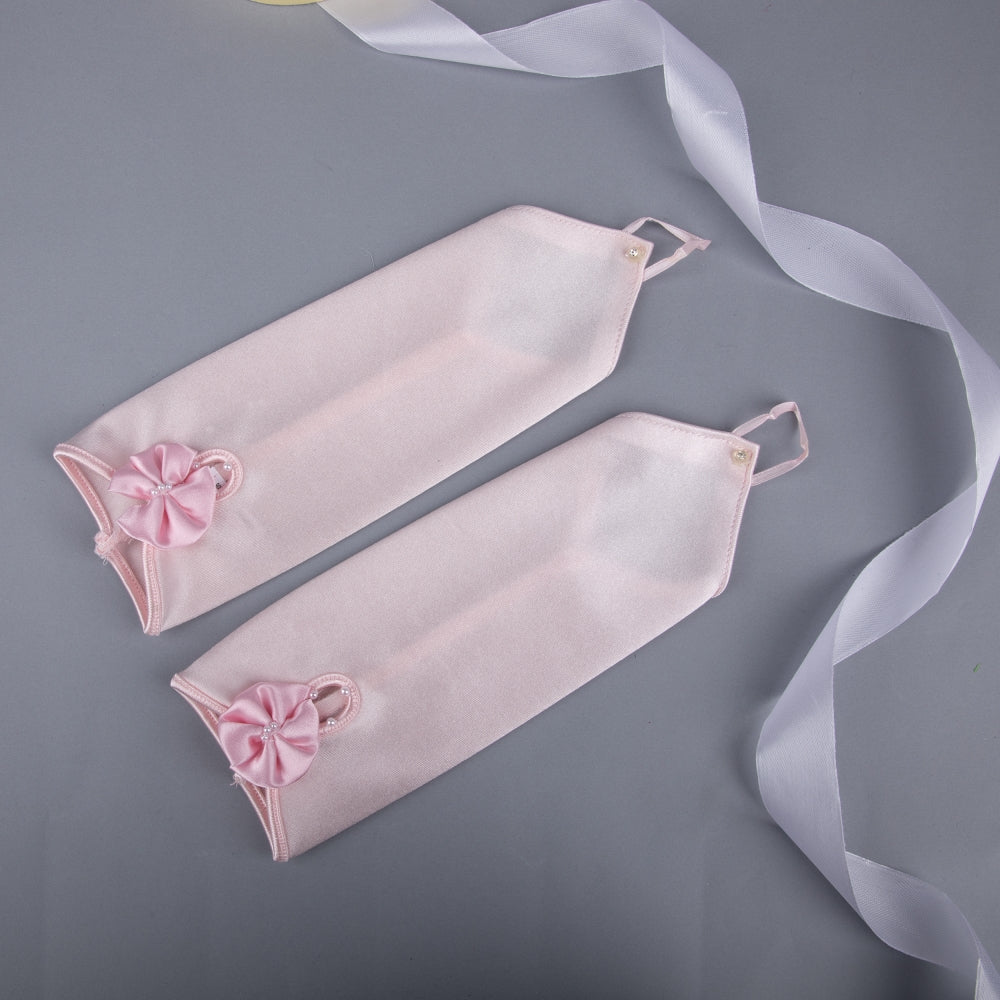 TIPY TIPY TAP FINGERLESS SATIN BOW GLOVES - PINK