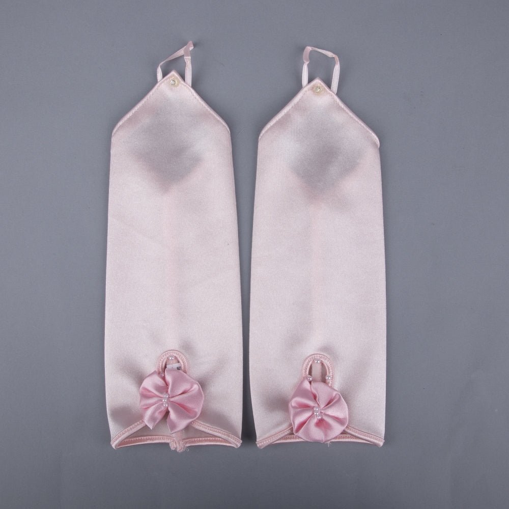 TIPY TIPY TAP FINGERLESS SATIN BOW GLOVES - PINK