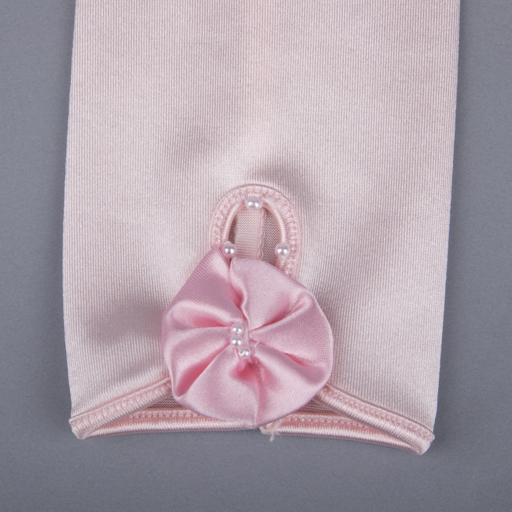 TIPY TIPY TAP FINGERLESS SATIN BOW GLOVES - PINK