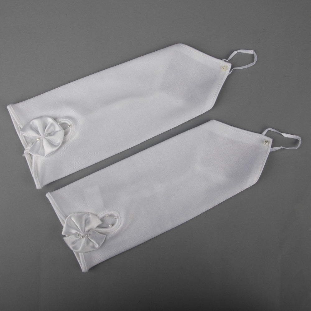 TIPY TIPY TAP FINGERLESS SATIN BOW GLOVES - WHITE