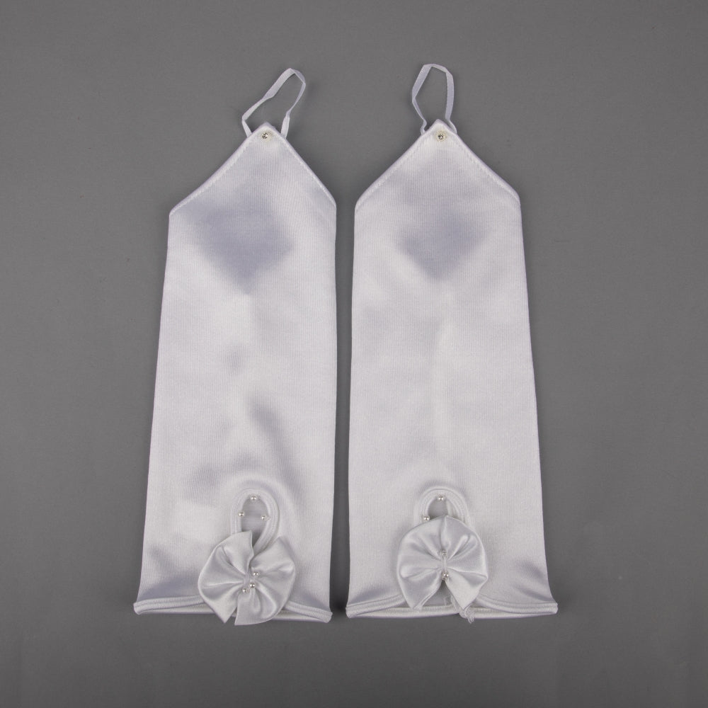 TIPY TIPY TAP FINGERLESS SATIN BOW GLOVES - WHITE