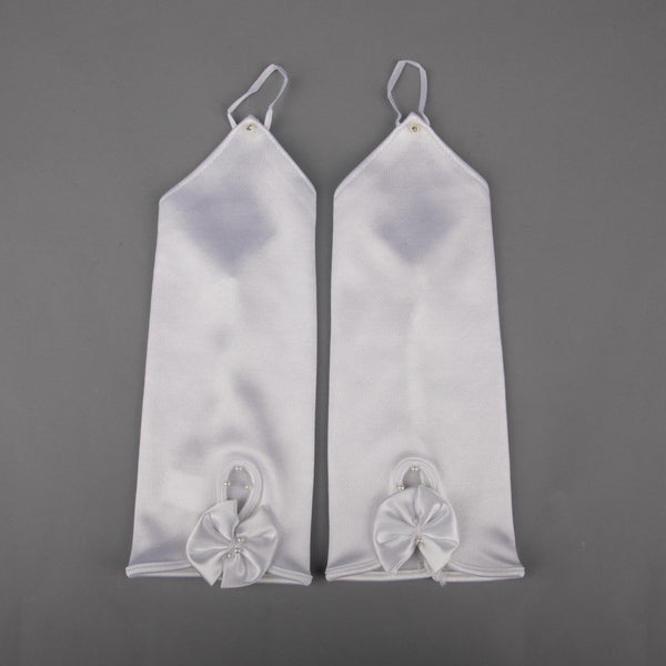 TIPY TIPY TAP FINGERLESS SATIN BOW GLOVES - WHITE