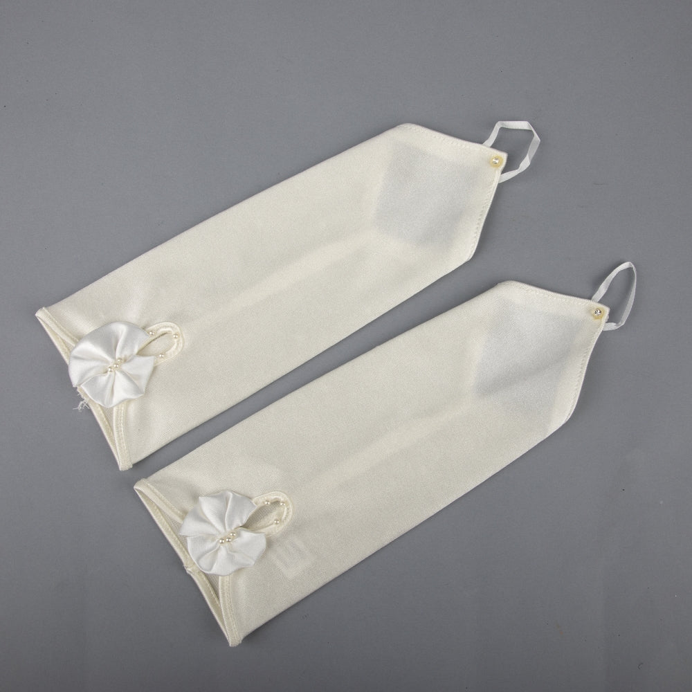 TIPY TIPY TAP FINGERLESS SATIN BOW GLOVES - IVORY