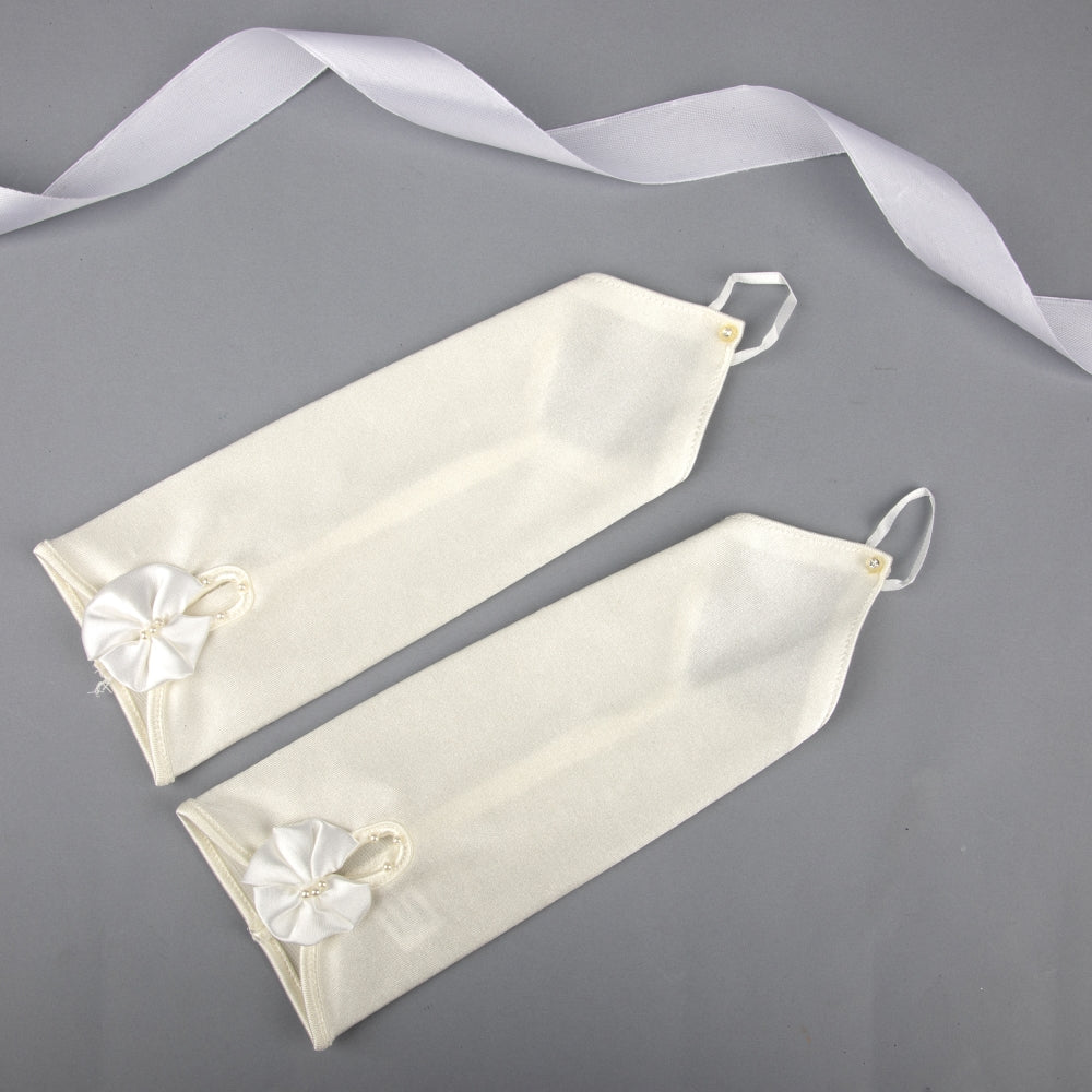TIPY TIPY TAP FINGERLESS SATIN BOW GLOVES - IVORY