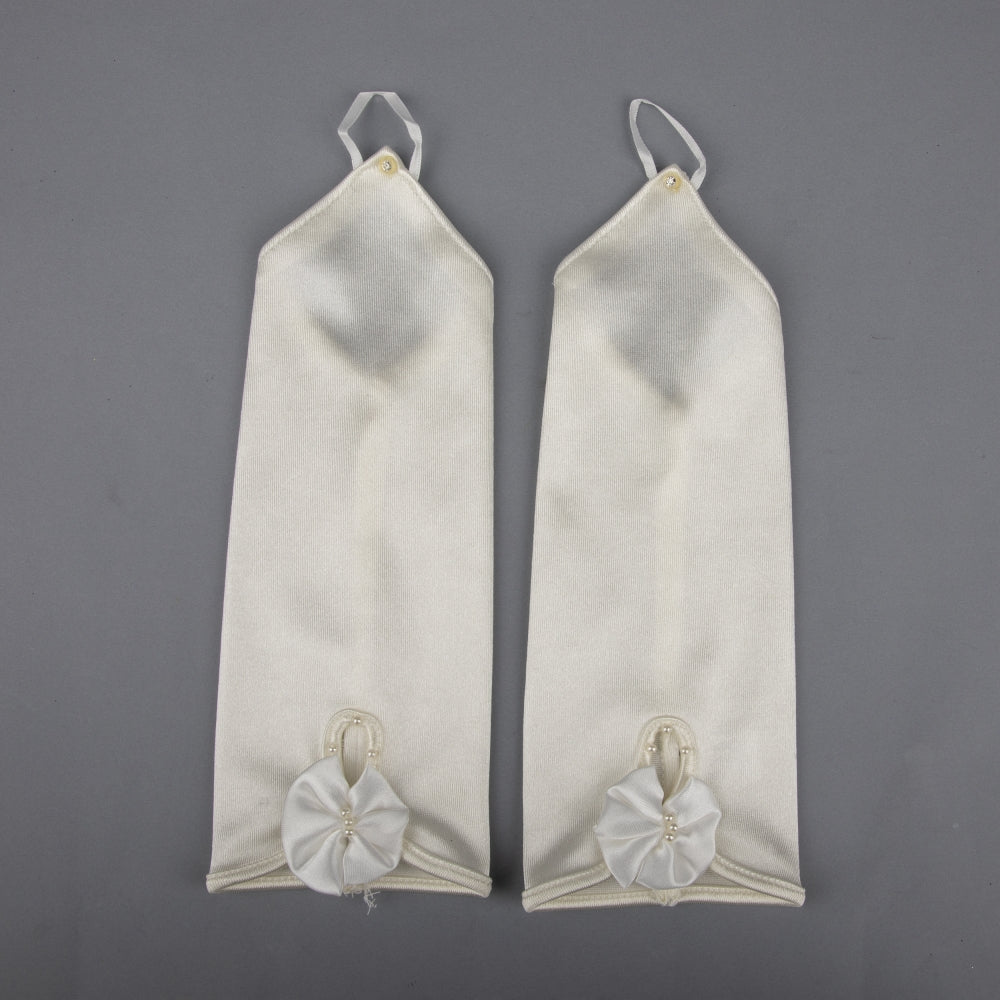 TIPY TIPY TAP FINGERLESS SATIN BOW GLOVES - IVORY