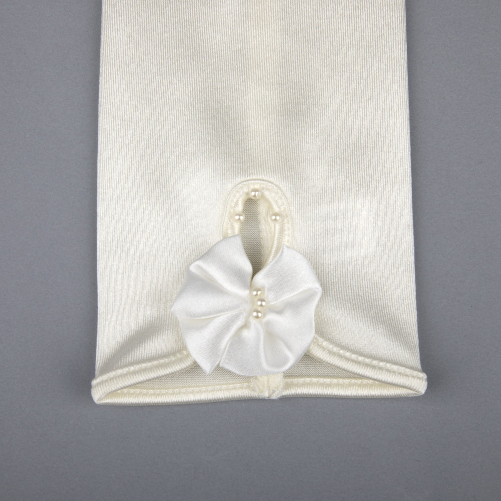 TIPY TIPY TAP FINGERLESS SATIN BOW GLOVES - IVORY