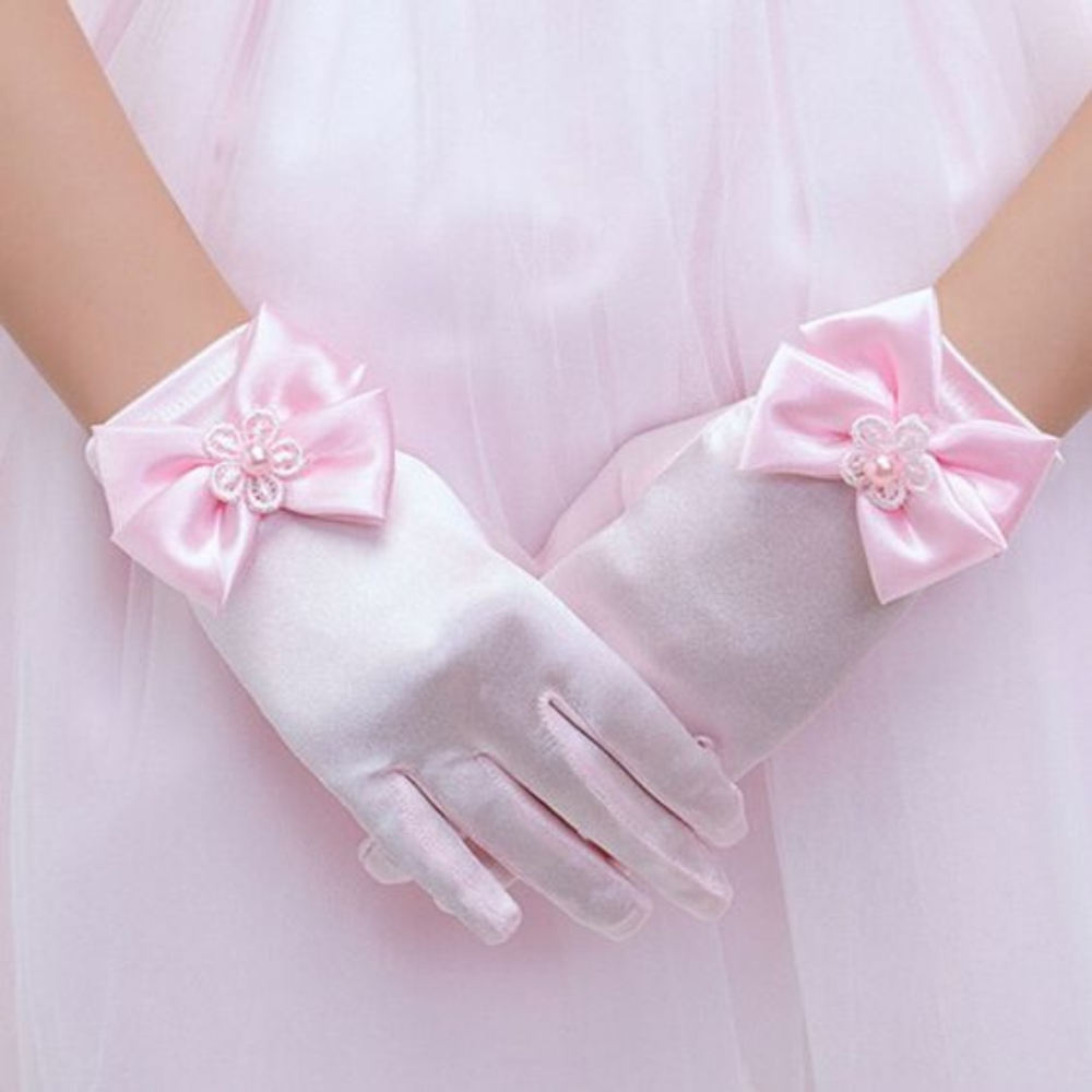 TIPY TIPY TAP FULLFINGER SATIN BOW GLOVES - PINK