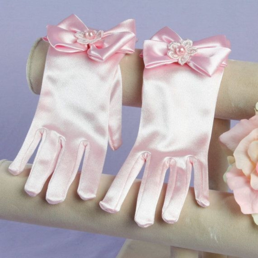 TIPY TIPY TAP FULLFINGER SATIN BOW GLOVES - PINK