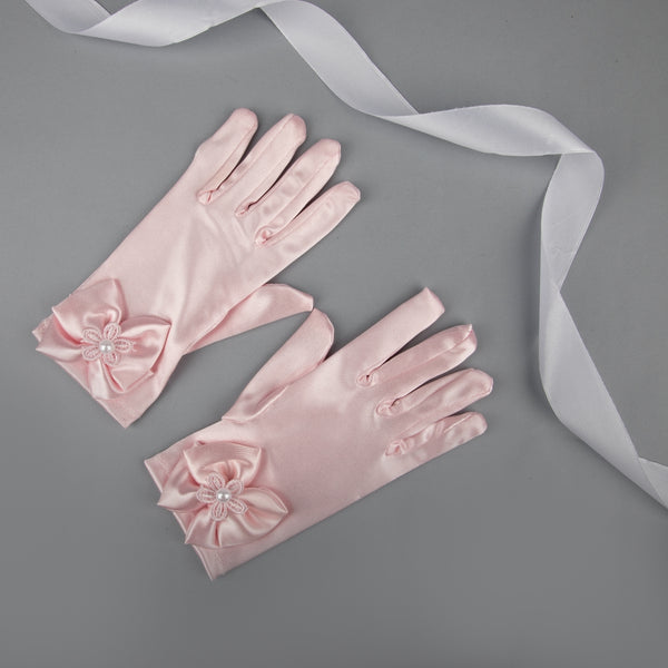 TIPY TIPY TAP FULLFINGER SATIN BOW GLOVES - PINK