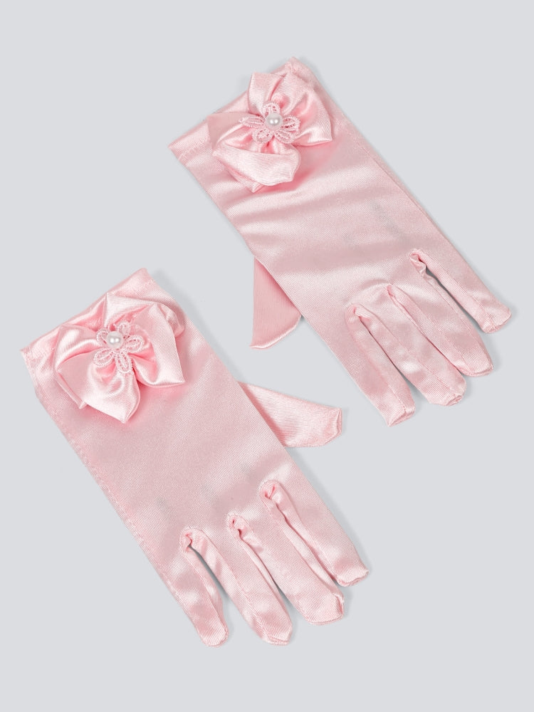 TIPY TIPY TAP FULLFINGER SATIN BOW GLOVES - PINK