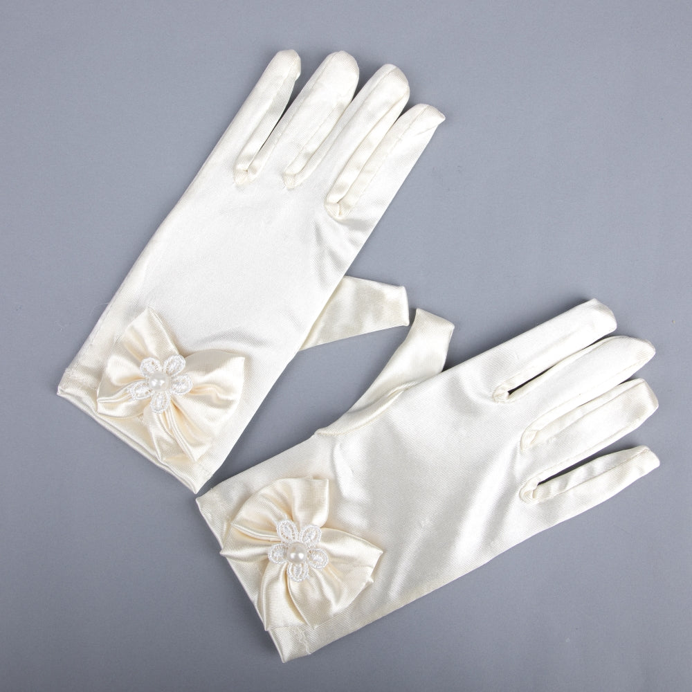 TIPY TIPY TAP FULLFINGER SATIN BOW GLOVES - IVORY