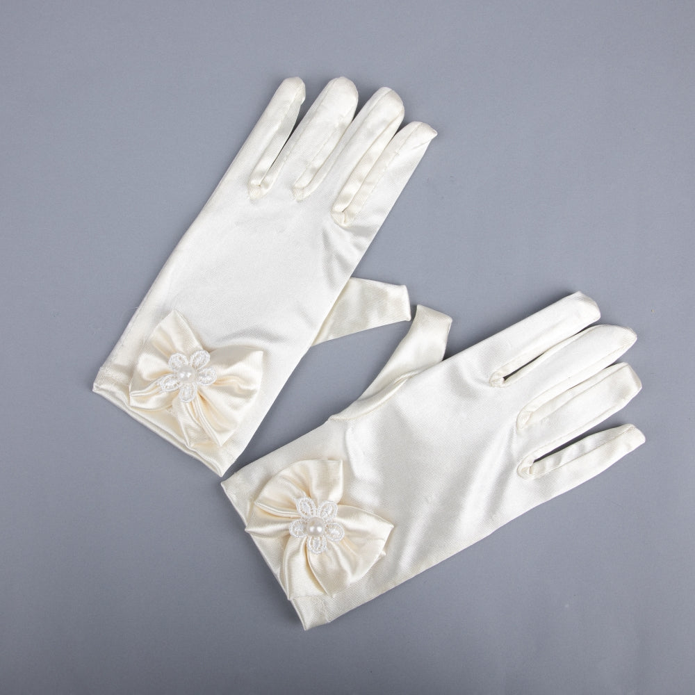 TIPY TIPY TAP FULLFINGER SATIN BOW GLOVES - IVORY