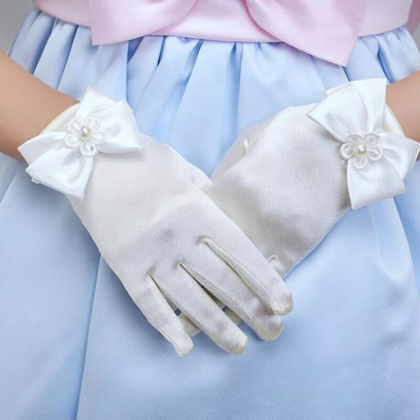 TIPY TIPY TAP FULLFINGER SATIN BOW GLOVES - IVORY