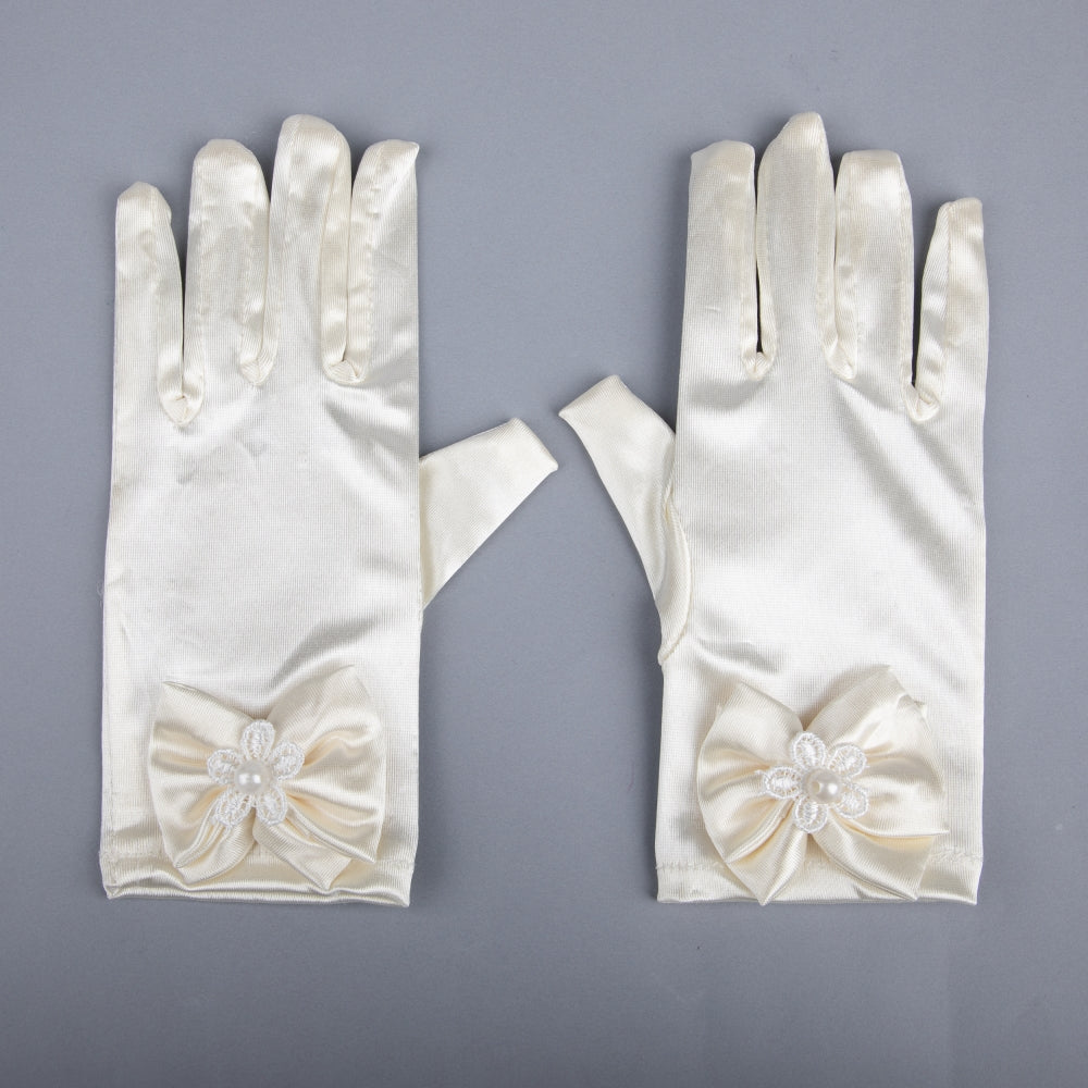 TIPY TIPY TAP FULLFINGER SATIN BOW GLOVES - IVORY