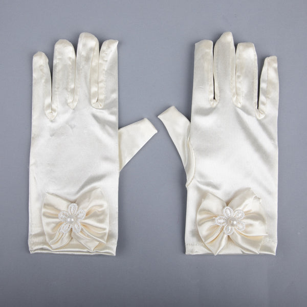 TIPY TIPY TAP FULLFINGER SATIN BOW GLOVES - IVORY