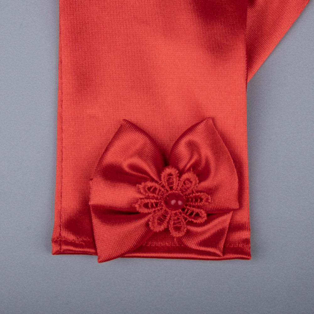 TIPY TIPY TAP FULLFINGER SATIN BOW GLOVES - RED