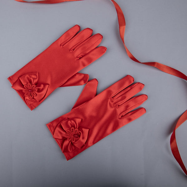 TIPY TIPY TAP FULLFINGER SATIN BOW GLOVES - RED