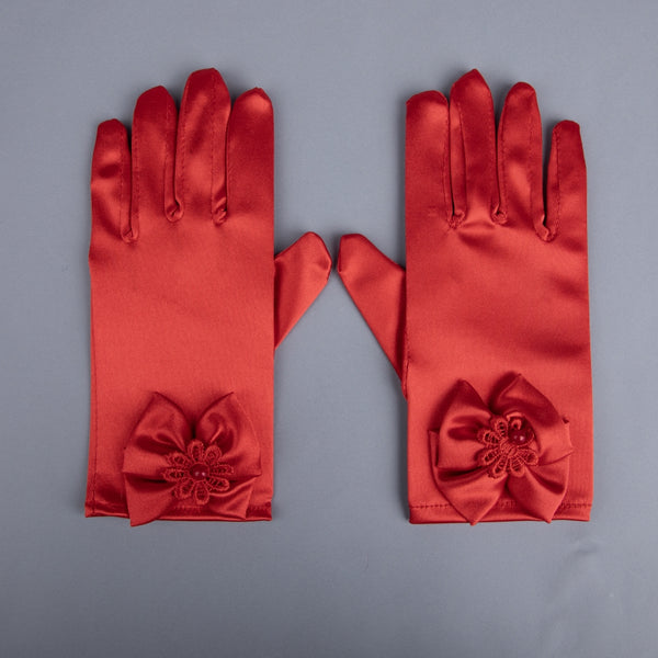 TIPY TIPY TAP FULLFINGER SATIN BOW GLOVES - RED