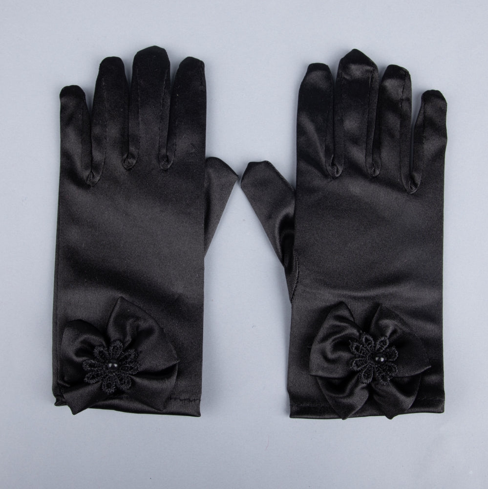 TIPY TIPY TAP FULLFINGER SATIN BOW GLOVES - BLACK