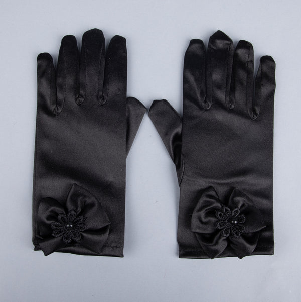 TIPY TIPY TAP FULLFINGER SATIN BOW GLOVES - BLACK
