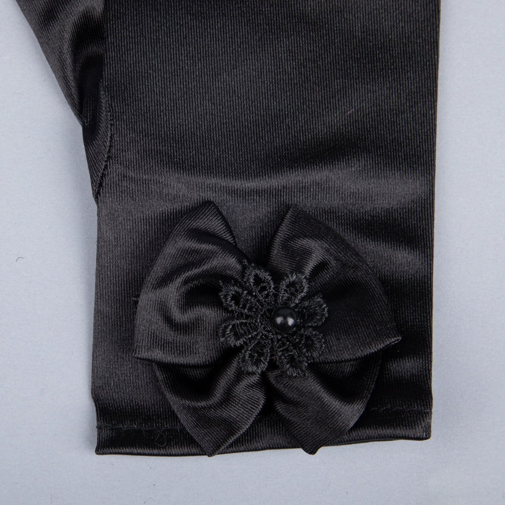 TIPY TIPY TAP FULLFINGER SATIN BOW GLOVES - BLACK