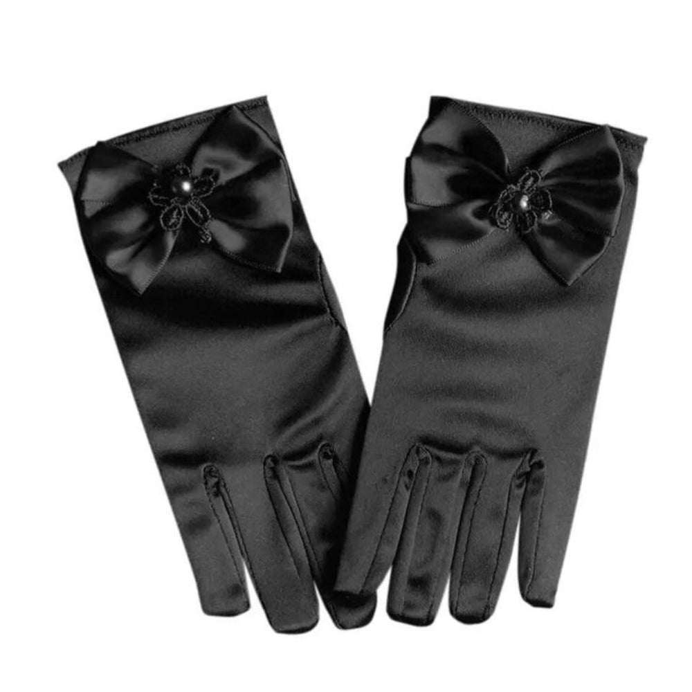 TIPY TIPY TAP FULLFINGER SATIN BOW GLOVES - BLACK