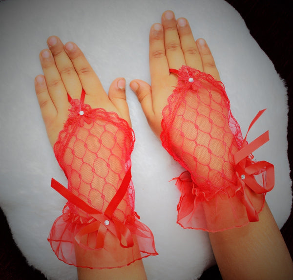 TIPY TIPY TAP FINGERLESS NETTED GLOVES - RED