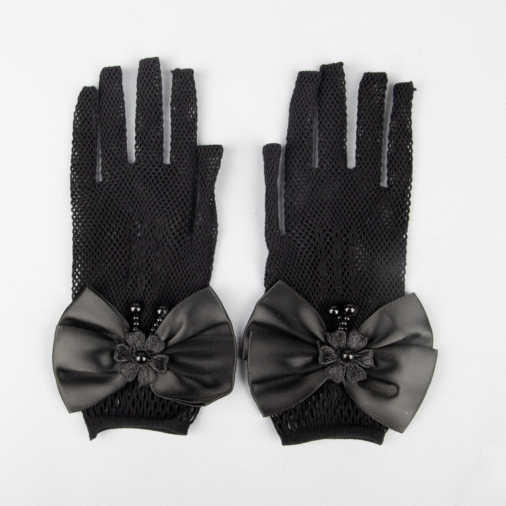 TIPY TIPY TAP FULLFINGER NETTED BOW GLOVES - BLACK