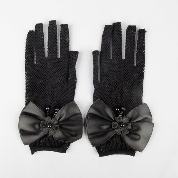 TIPY TIPY TAP FULLFINGER NETTED BOW GLOVES - BLACK