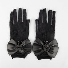 TIPY TIPY TAP FULLFINGER NETTED BOW GLOVES - BLACK