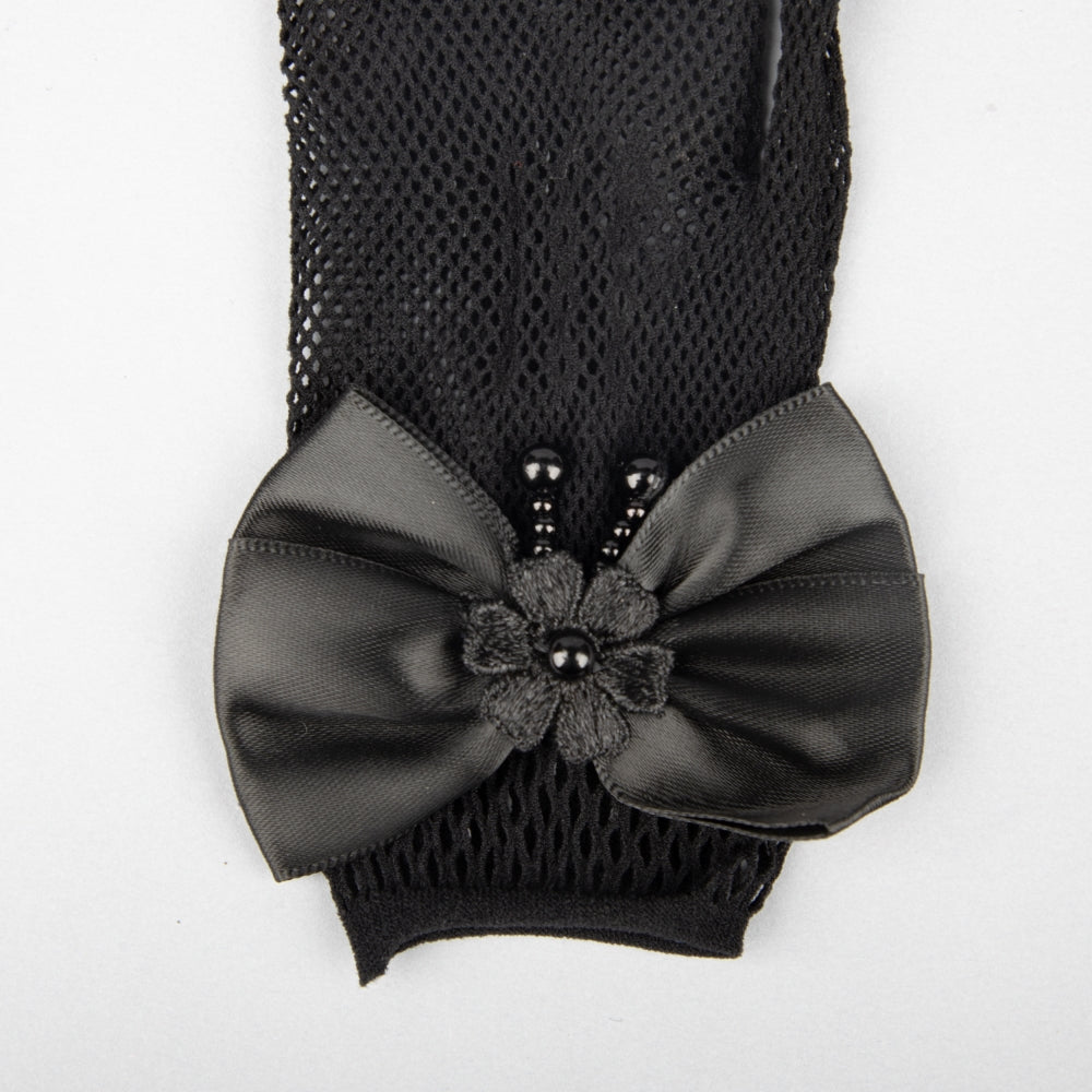 TIPY TIPY TAP FULLFINGER NETTED BOW GLOVES - BLACK