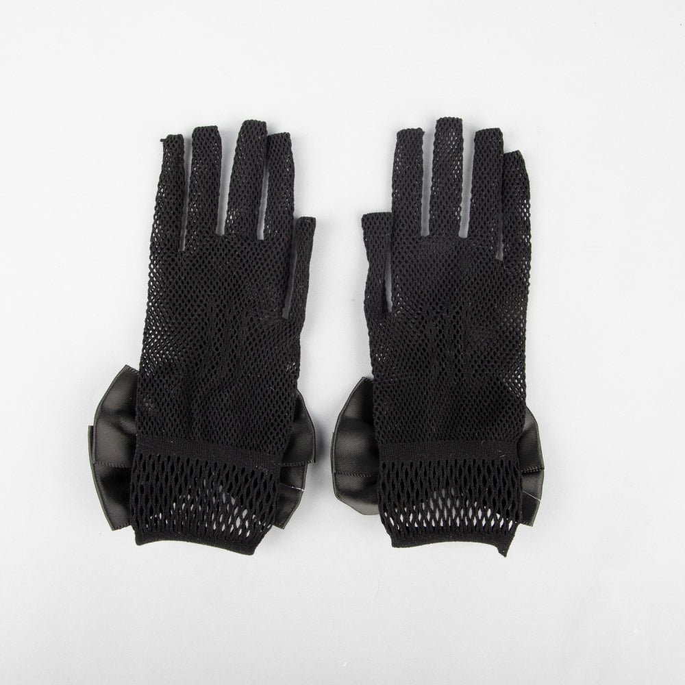TIPY TIPY TAP FULLFINGER NETTED BOW GLOVES - BLACK