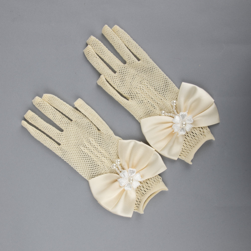 TIPY TIPY TAP FULLFINGER NETTED BOW GLOVES - IVORY