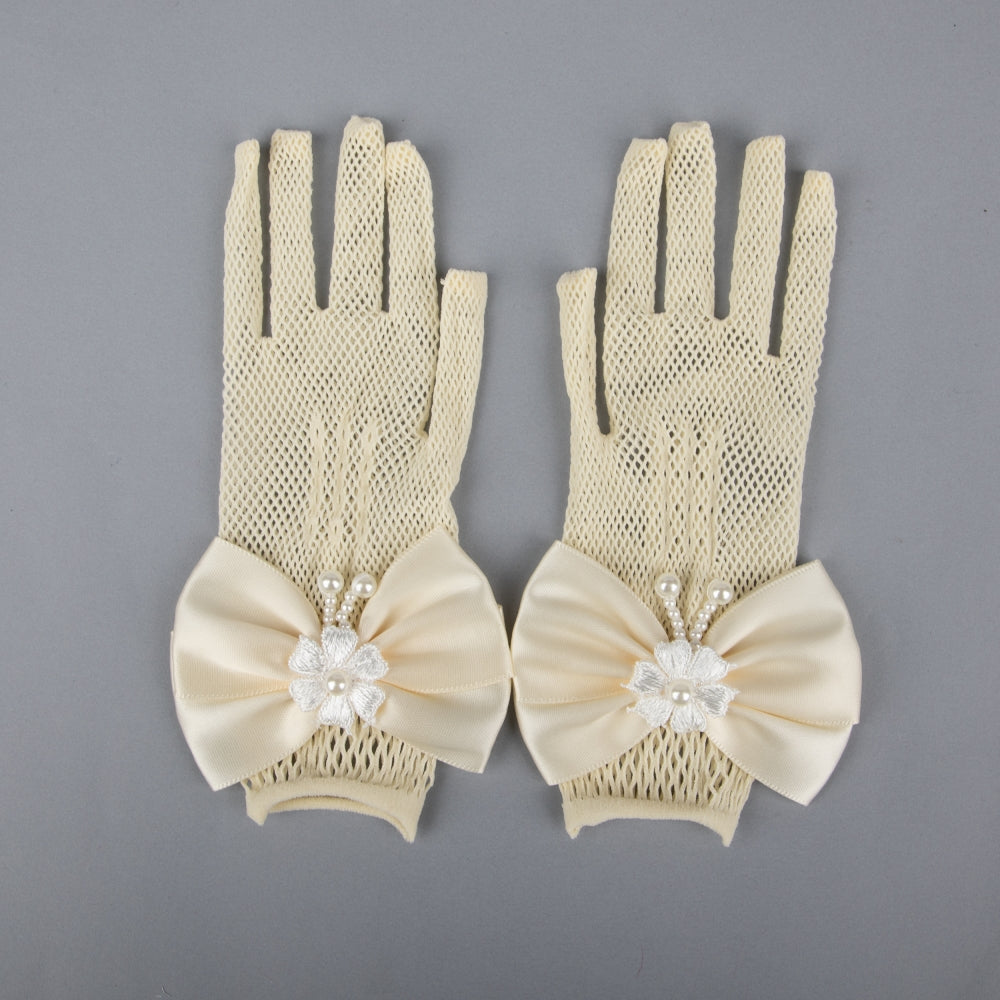 TIPY TIPY TAP FULLFINGER NETTED BOW GLOVES - IVORY