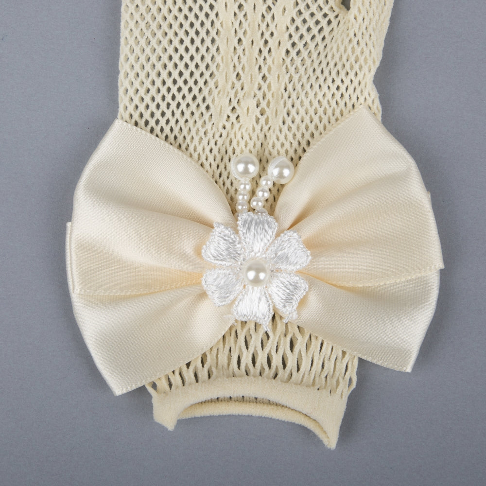 TIPY TIPY TAP FULLFINGER NETTED BOW GLOVES - IVORY