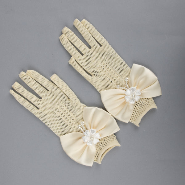 TIPY TIPY TAP FULLFINGER NETTED BOW GLOVES - IVORY