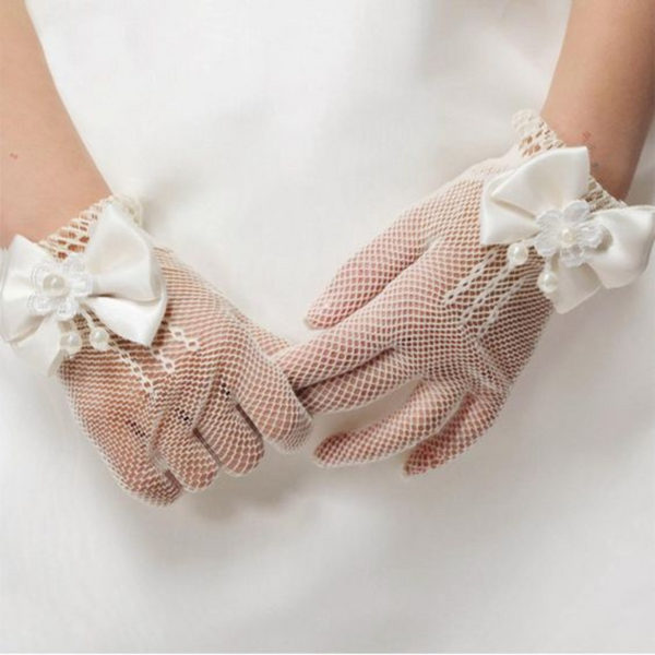 TIPY TIPY TAP FULLFINGER NETTED BOW GLOVES - IVORY