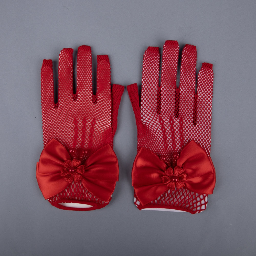 TIPY TIPY TAP FULLFINGER NETTED BOW GLOVES - RED