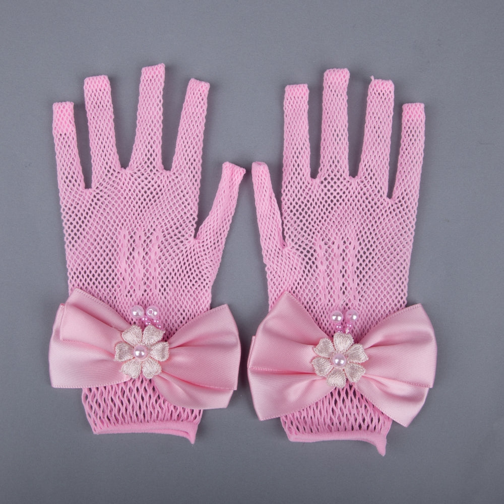 TIPY TIPY TAP FULLFINGER NETTED BOW GLOVES - PINK