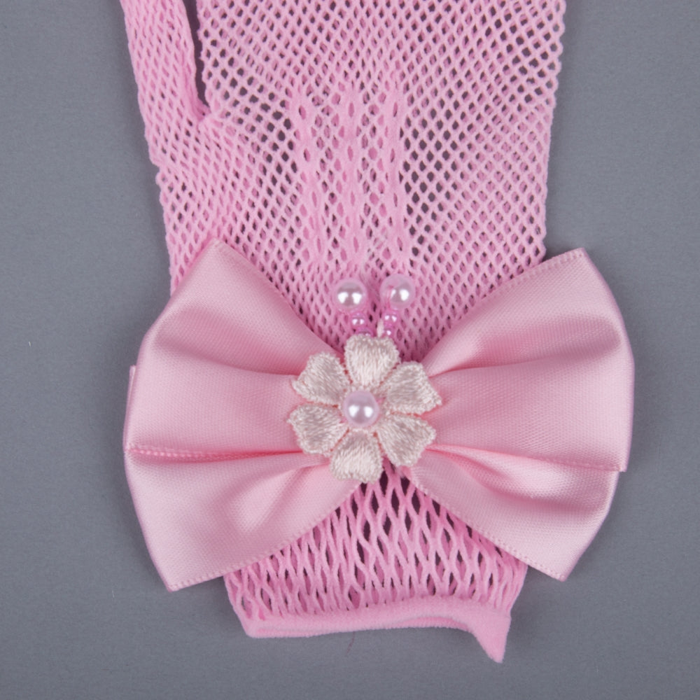 TIPY TIPY TAP FULLFINGER NETTED BOW GLOVES - PINK