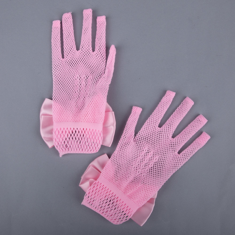 TIPY TIPY TAP FULLFINGER NETTED BOW GLOVES - PINK