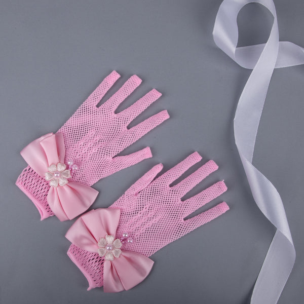 TIPY TIPY TAP FULLFINGER NETTED BOW GLOVES - PINK