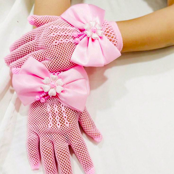 TIPY TIPY TAP FULLFINGER NETTED BOW GLOVES - PINK