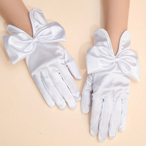TIPY TIPY TAP FULLFINGER SATIN HUGE BOW GLOVES - WHITE