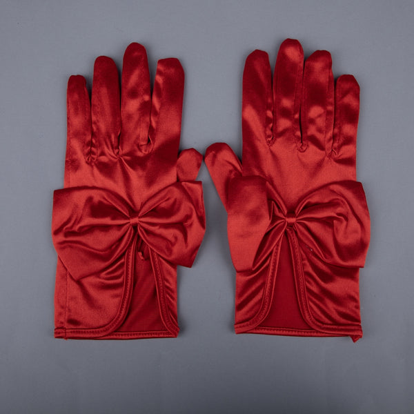 TIPY TIPY TAP FULLFINGER SATIN HUGE BOW GLOVES - RED