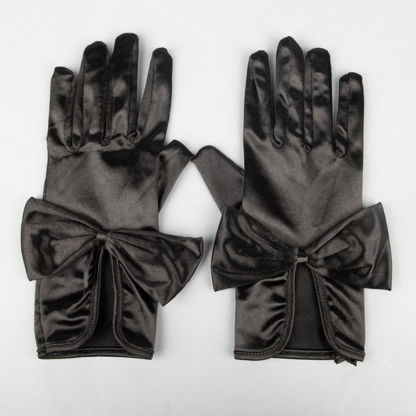 TIPY TIPY TAP FULLFINGER SATIN HUGE BOW GLOVES - BLACK