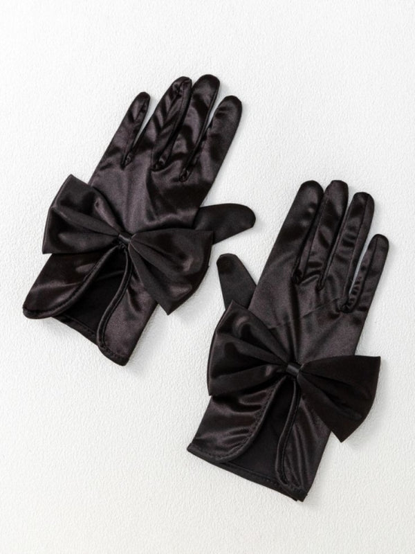 TIPY TIPY TAP FULLFINGER SATIN HUGE BOW GLOVES - BLACK