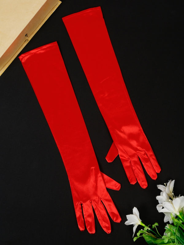 TIPY TIPY TAP FULLFINGER SATIN ELBOW LENGTH GLOVES - RED