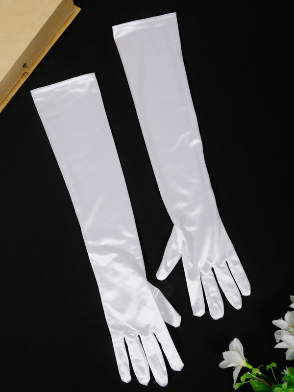 TIPY TIPY TAP FULLFINGER SATIN ELBOW LENGTH GLOVES - WHITE