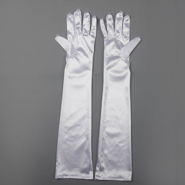 TIPY TIPY TAP FULLFINGER SATIN ELBOW LENGTH GLOVES - WHITE